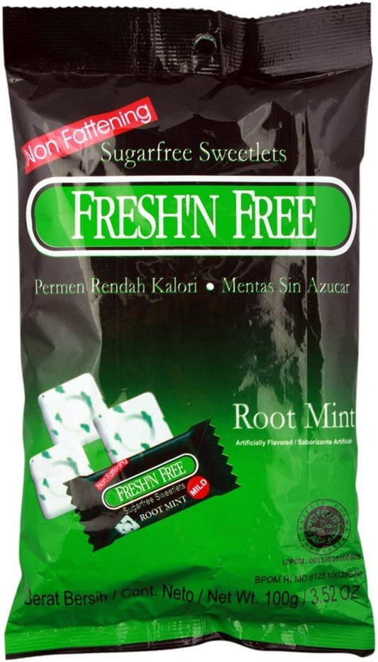 Fresh'n Free Root Mint | Cool & Refreshing Peppermint Candy | 100g Pouch