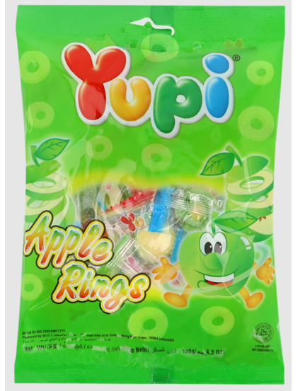 Yupi Apple Rings Jelly | 120g Pouch | Tangy Apple Flavored Gummies